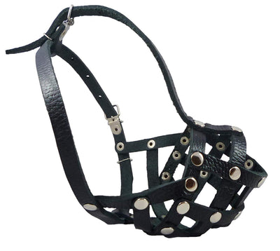 Secure Leather Mesh Basket Dog Muzzle #17 Black - Spaniel, Poodle (Circumf 9.5
