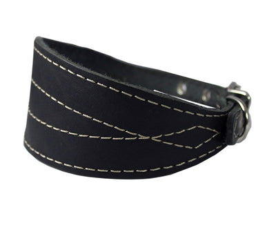 Black Real Leather Tapered Extra Wide Whippet Dog Collar 2