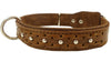 Genuine Leather Braided Studded Dog Collar, Brown 1.25" Wide. Fits 16"-20.5" Neck.