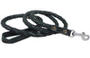4-thong Round Fully Braided Genuine Leather Dog Leash, 4 Ft x 5/8" (15mm) Black, Medium Breeds