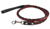 4-thong Round Fully Braided Genuine Leather Dog Leash, 4 Ft x 5/8" Black/Red Medium Dogs