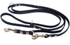 Black 6 Way Euro Leather Dog Leash, Schutzhund Lead 49"-94" Long, 3/8" Wide (10 mm) for Small Dogs