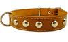 Genuine 1" Wide Thick Leather Studded Dog Collar. Fits 14"-17" Neck, Medium Breeds.