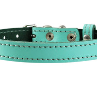 Genuine Leather Dog Collar for Smallest Dogs and Puppies 3 Sizes Turquoise