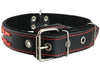 Genuine Leather Braided Studded Dog Collar, Red on Black 1.5" Wide. Fits 17"-22" Neck.