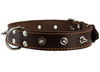Real Leather Brown Spiked Dog Collar Spikes, 1.25" Wide. Fits 15.5"-20" Neck, Medium Breeds