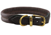 Brown Soft Genuine Rolled Leather Dog Collar Brass Hardware