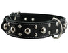 Black Real 1.5" Wide Thick Leather Studded Dog Collar. Fits 17"-21.5" Neck, Large Breeds.