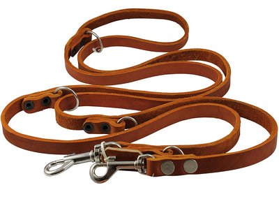 Tan 6-Way Multifunctional Leather Dog Leash Adjustable Schutzhund Lead 49