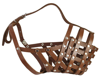 Secure Leather Mesh Basket Dog Muzzle #16 Brown - Great Dane, Mastiff (Circumf 15.5