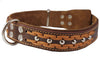 Genuine Leather Braided Studded Dog Collar, Brown 1.6" Wide. Fits 19"-24" Neck, Large.