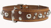Genuine 1.75" Wide Thick Leather Studded Dog Collar. Fits 21.5"-26" Neck, XLarge Breeds Bullmastiff