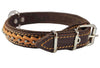 Genuine Leather Braided Studded Dog Collar, Brown 1" Wide. Fits 14"-18" Neck.