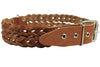 Dogs My Love Double Braid Brown Genuine Leather Dog Collar 1.5" Wide, Fits 19.5"-22.5" Neck, Large