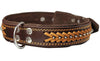 Genuine Leather Braided Studded Dog Collar, Brown 1.6" Wide. Fits 19"-24" Neck.