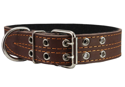 Genuine Leather Dog Collar, Padded, Brown 1.5