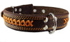 Genuine Leather Braided Dog Collar, Brown 1.6" Wide. Fits 19"-24" Neck.