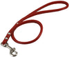 Round Genuine Rolled Leather Dog Short Leash 24" Long 3/8" Wide Red for Medium Breeds