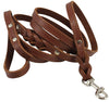 6' Genuine Leather Braided Dog Leash Brown 3/8" Wide for Small Breeds