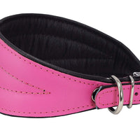 Dogs My Love Real Leather Extra Wide Padded Tapered Dog Collar Pink
