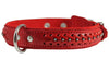 Genuine Leather Braided Studded Dog Collar, Red 1.25" Wide. Fits 16"-20.5" Neck.