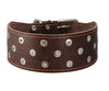Dogs My Love 3" Extra Wide Genuine Leather Studded Brown Leather Collar 19"-23" Neck Large Breeds