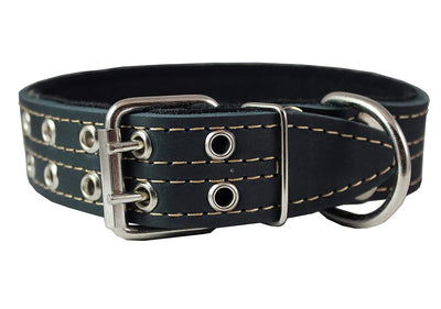 Genuine Leather Dog Collar, Padded Black, 1.5