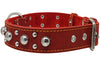 Red Real 1.5" Wide Thick Leather Studded Dog Collar. Fits 17"-21.5" Neck.