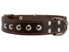 Genuine 1" Wide Thick Leather Studded Dog Collar. Fits 14"-17" Neck, Medium Breeds.