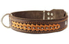 Genuine Leather Braided Studded Dog Collar, Brown 1.5" Wide. Fits 17"-22" Neck.