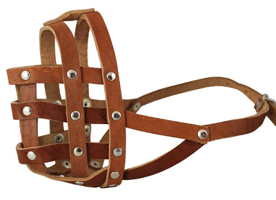 Real Leather Dog Basket Dog Dog Muzzle #110 Brown - Bulldog (Circumf 13.7