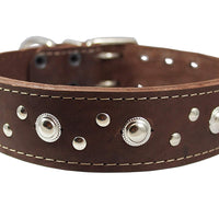 Thick Genuine Leather Studded Dog Collar 2" Wide Brown Sized to Fit 19"-22" Neck 2" Wide