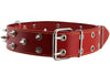 Real Leather Red Spiked Dog Collar Spikes, 1.85" Wide. Fits 22"-26" Neck, XLarge Breeds