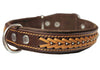 Genuine Leather Braided Studded Dog Collar, Brown 1.25" Wide. Fits 16"-20.5" Neck.