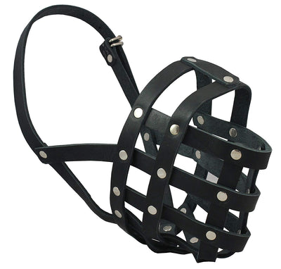 Real Leather Dog Basket Muzzle #112 Black (Circumference 13