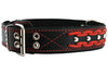 Genuine Leather Braided Studded Dog Collar, Red on Black 1.75" Wide. Fits 22"-27" Neck, Xlarge.