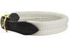 White Soft Genuine Rolled Leather Dog Collar Brass Hardware