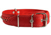 Genuine Leather Braided Studded Dog Collar, Red 1.6" Wide. Fits 19"-24" Neck Size Akita