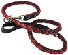4-thong Round Fully Braided Genuine Leather Dog Leash, 4 Ft x 5/8" Black/Red Medium Dogs