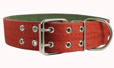 Genuine Leather Dog Collar, Padded, Red 1.75