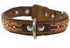 Genuine Leather Braided Studded Dog Collar, Brown 1.25" Wide. Fits 16"-20.5" Neck.