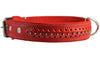 Genuine Leather Braided Studded Dog Collar, Red 1.6" Wide. Fits 19"-24" Neck Size Akita