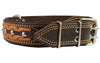 Genuine Leather Braided Studded Dog Collar, Brown 1.75" Wide. Fits 22"-27" Neck, XLarge.