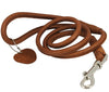 Round Genuine Rolled Leather Dog Leash 4' Long 1/2" Wide Brown for Medium Breeds