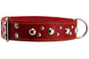 Genuine 1.75" Wide Thick Leather Studded Dog Collar Red. Fits 21.5"-26" Neck, XLarge Breeds