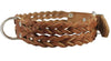 Dogs My Love Double Braid Brown Genuine Leather Dog Collar 1.5" Wide, Fits 19.5"-22.5" Neck, Large