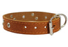 Genuine Leather Studded Dog Collar, Tan, 1" Wide. Fits 13"-17.5" Neck Size