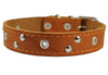 Genuine Leather Studded Dog Collar, Tan, 1" Wide. Fits 13"-17.5" Neck Size