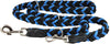 6 Way Euro Multifunctional Braided Dog Leash, Adjustable Schutzhund Lead 42"-68" Long 4 Sizes Blue