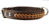 Genuine Leather Braided Studded Dog Collar, Brown 1" Wide. Fits 14"-18" Neck.